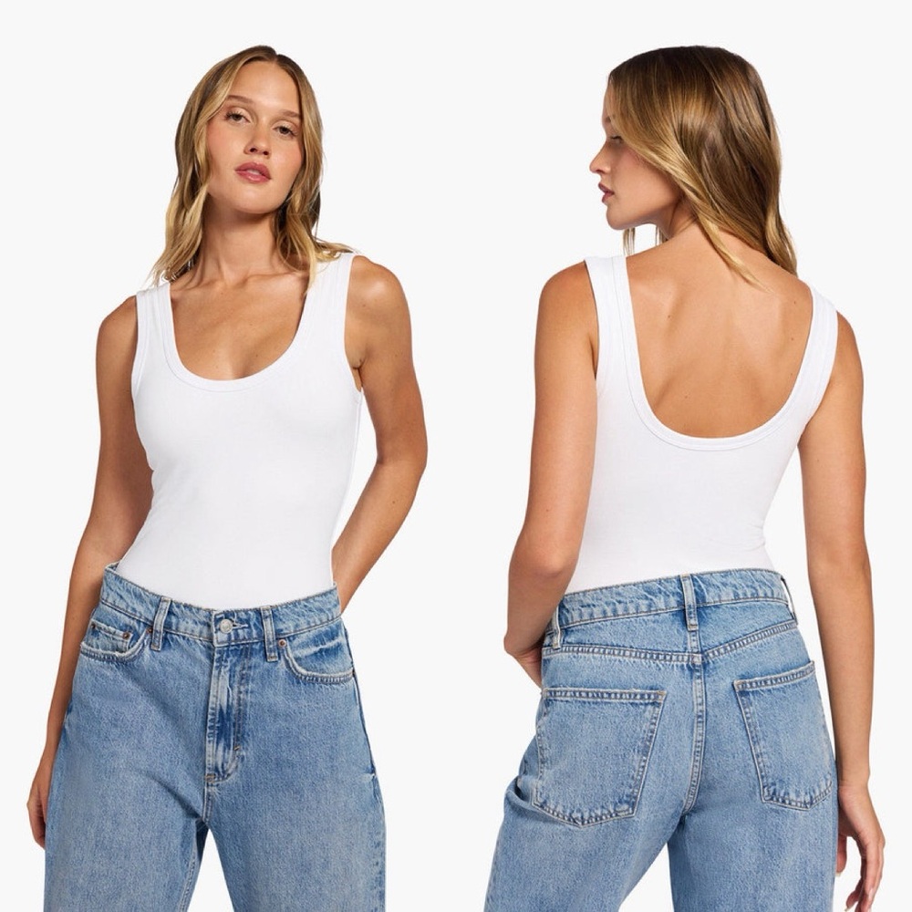 nuuds seamless scoop tank bodysuit in white